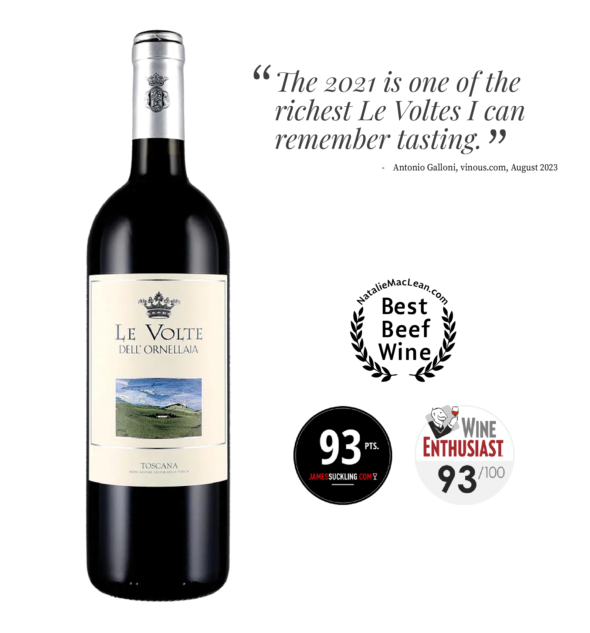 Le Volte dell'Ornellaia 2021 label close-up Merlot Sangiovese Cabernet blend